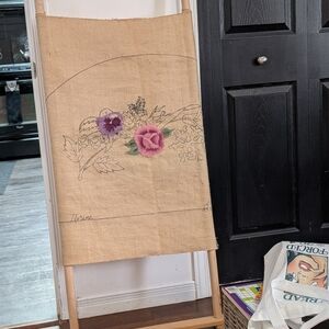 Floral Embroidered Canvas on Wooden Frame